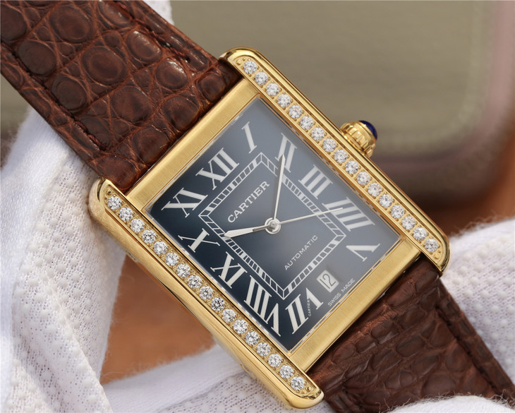 卡地亞坦克繫列W5200027腕錶 腕錶尺寸31x41mm 男士皮帶機械手錶￥3580-高仿卡地亞