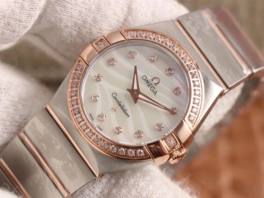 歐米茄星座繫列玫瑰金白盤載1376專用機芯27mm女士腕錶￥2880-高仿歐米茄